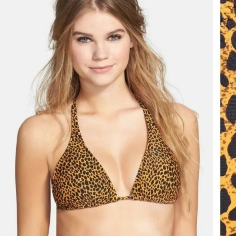 VOLCOM Triangle Leopard Print Bikini Top